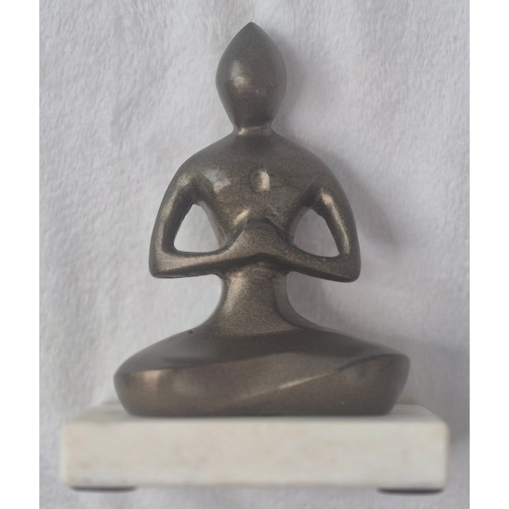 Figurine Small Bronze Yoga Meditation Statue Marble Base Zen EX